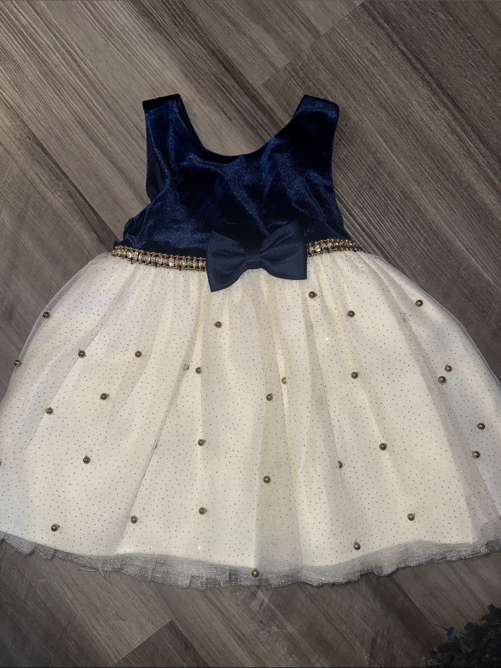 American Princess 18 months baby girl dress navy blue holiday Christmas velvet
